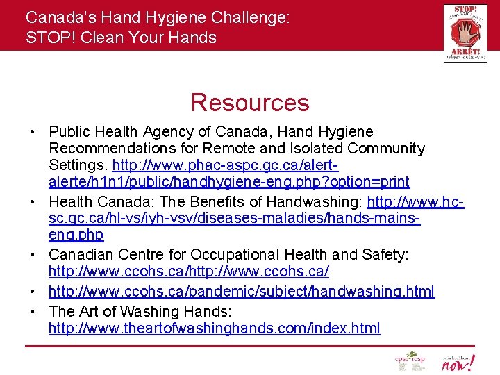 Canada’s Hand Hygiene Challenge: STOP! Clean Your Hands Resources • Public Health Agency of