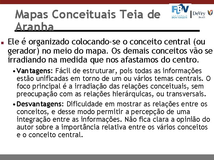 Mapas Conceituais Teia de Aranha n Ele é organizado colocando-se o conceito central (ou