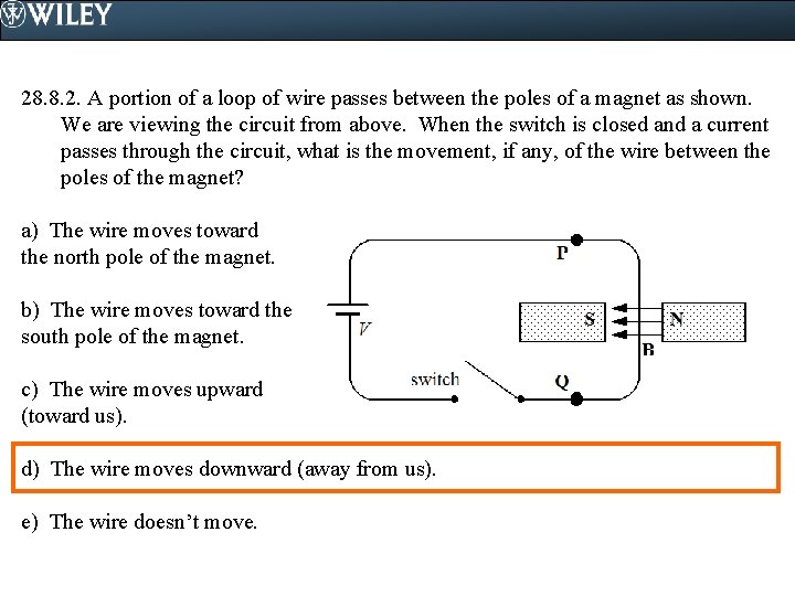 28. 8. 2. A portion of a loop of wire passes between the poles