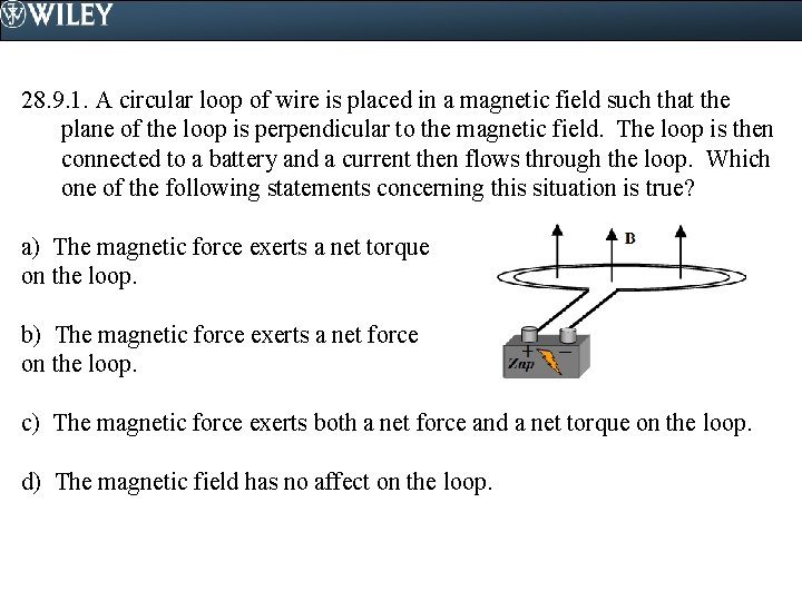 28. 9. 1. A circular loop of wire is placed in a magnetic field