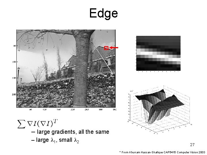 Edge – large gradients, all the same – large l 1, small l 2