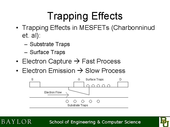 Trapping Effects • Trapping Effects in MESFETs (Charbonninud et. al): – Substrate Traps –
