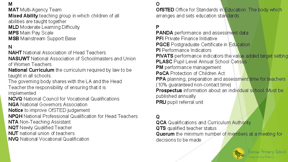 M MAT Multi-Agency Team Mixed Ability teaching group in which children of all abilities