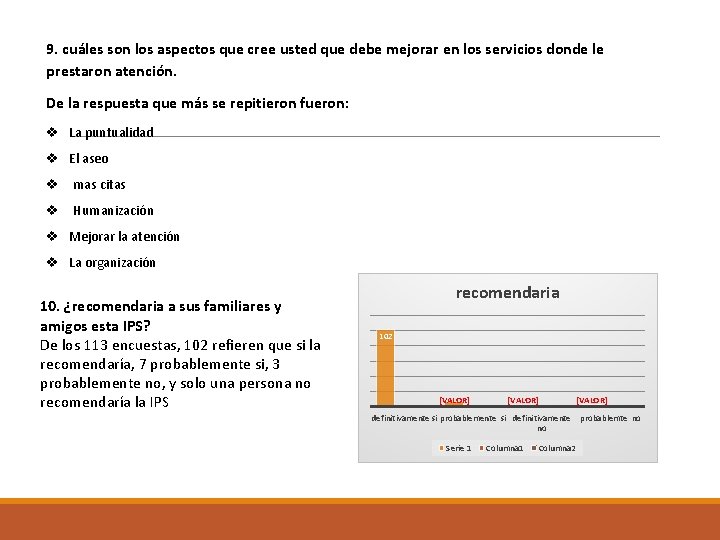 9. cuáles son los aspectos que cree usted que debe mejorar en los servicios