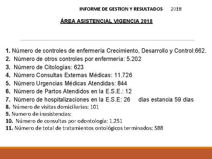 INFORME DE GESTION Y RESULTADOS 2018 ÁREA ASISTENCIAL VIGENCIA 2018 1. Número de controles