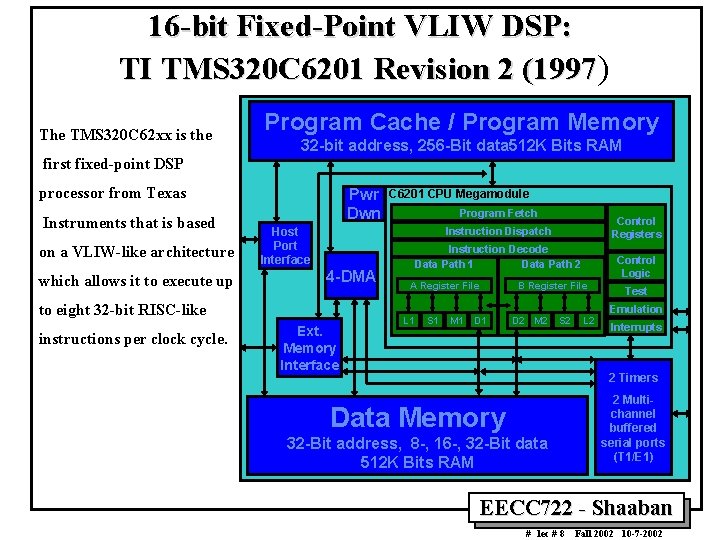 16 -bit Fixed-Point VLIW DSP: TI TMS 320 C 6201 Revision 2 (1997) The 16 -bit Fixed-Point VLIW DSP: TI TMS 320 C 6201 Revision 2 (1997) The