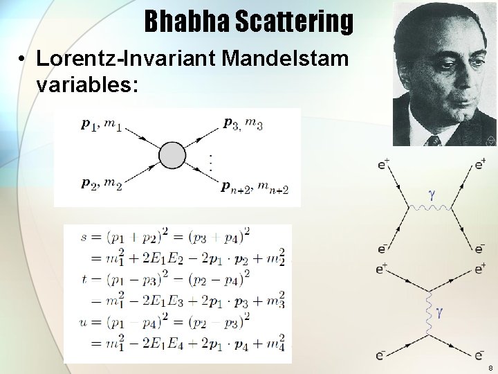 Bhabha Scattering • Lorentz-Invariant Mandelstam variables: 8 