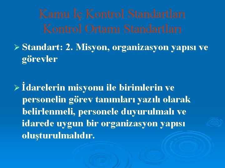 Kamu İç Kontrol Standartları Kontrol Ortamı Standartları Ø Standart: 2. Misyon, organizasyon yapısı ve