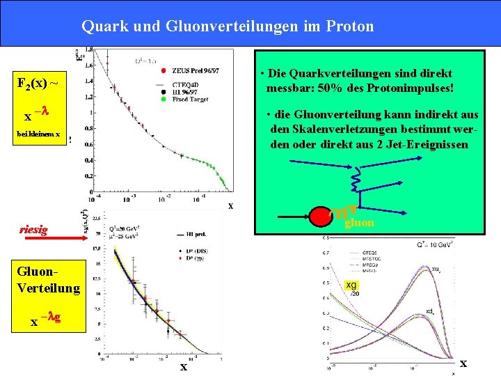 Quark und Gluonverteilungen im Proton • Die Quarkverteilungen sind direkt messbar: 50% des Protonimpulses!