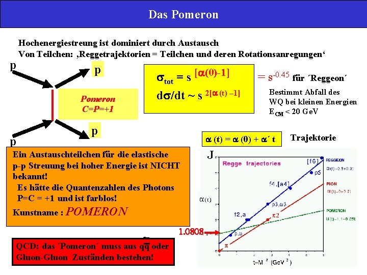 Das Pomeron p Hochenergiestreung ist dominiert durch Austausch Von Teilchen: ‚Reggetrajektorien = Teilchen und