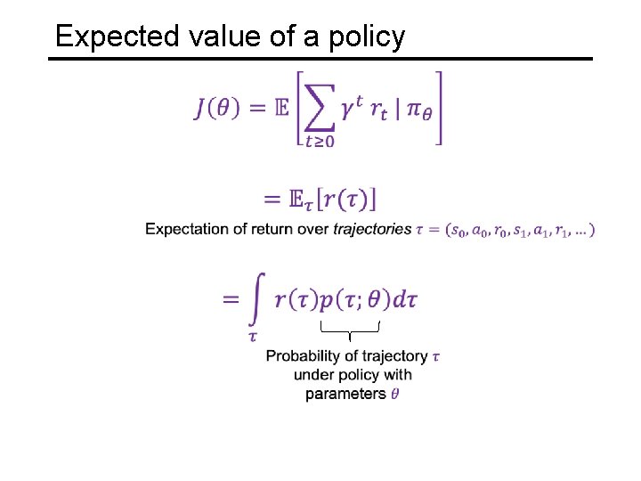 Expected value of a policy 