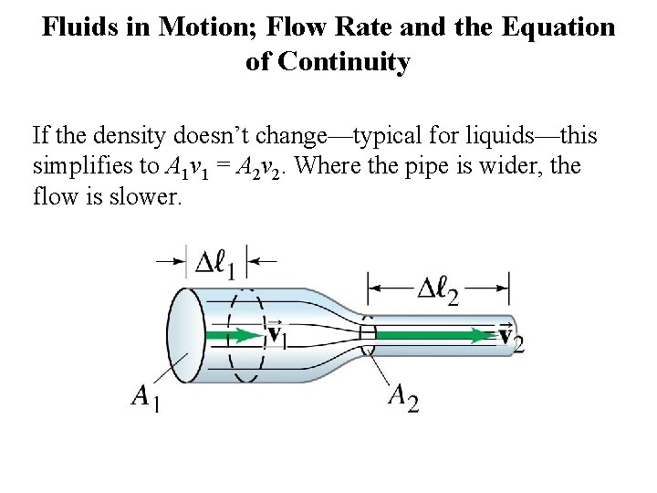 Fluids in Motion; Flow Rate and the Equation of Continuity If the density doesn’t