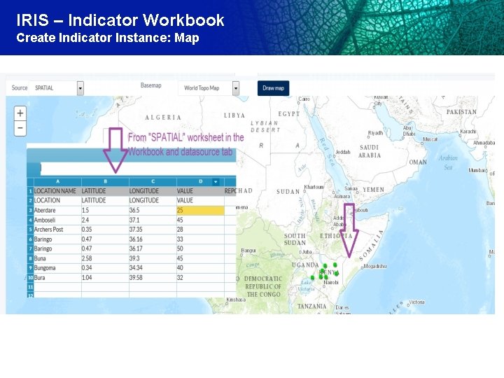 IRIS – Indicator Workbook Create Indicator Instance: Map 