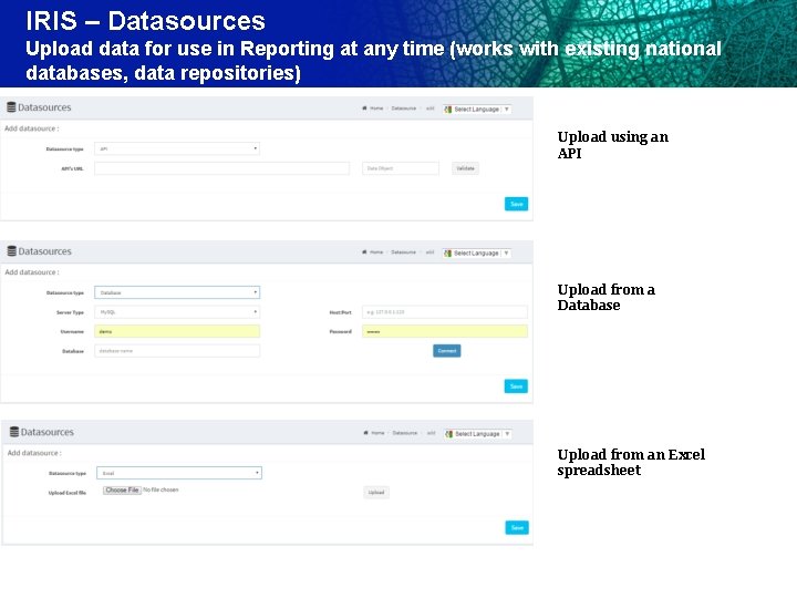 IRIS – Datasources Upload data for use in Reporting at any time (works with