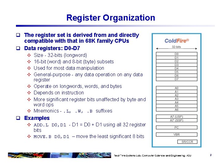Register Organization q The register set is derived from and directly compatible with that Register Organization q The register set is derived from and directly compatible with that