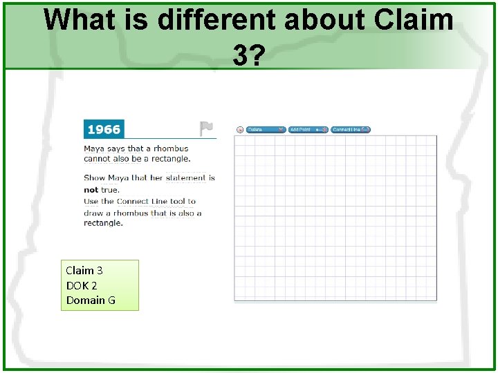 What is different about Claim 3? Claim 3 DOK 2 Domain G 