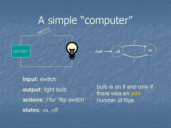 A simple “computer” H TC WI S f BATTERY start on off f input: