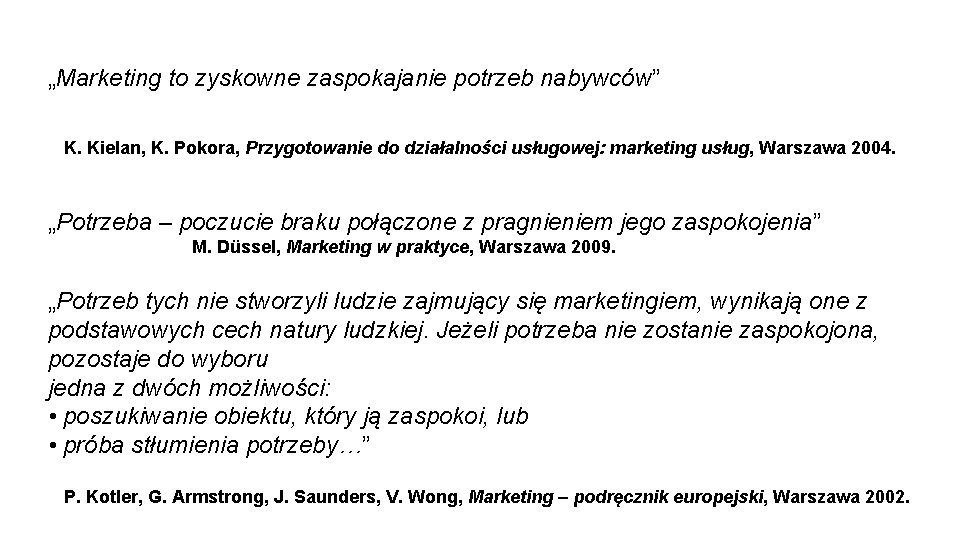 „Marketing to zyskowne zaspokajanie potrzeb nabywców” K. Kielan, K. Pokora, Przygotowanie do działalności usługowej: