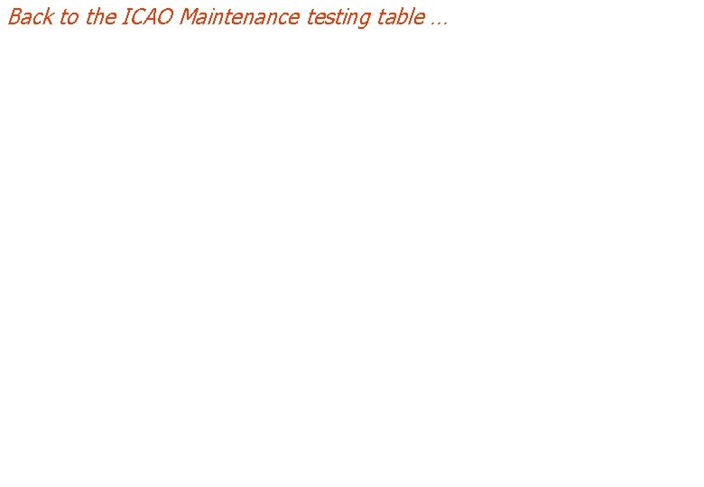 Back to the ICAO Maintenance testing table … 