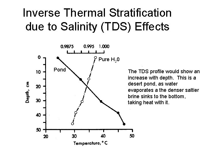 Inverse Thermal Stratification due to Salinity (TDS) Effects Pure H 20 Pond The TDS Inverse Thermal Stratification due to Salinity (TDS) Effects Pure H 20 Pond The TDS