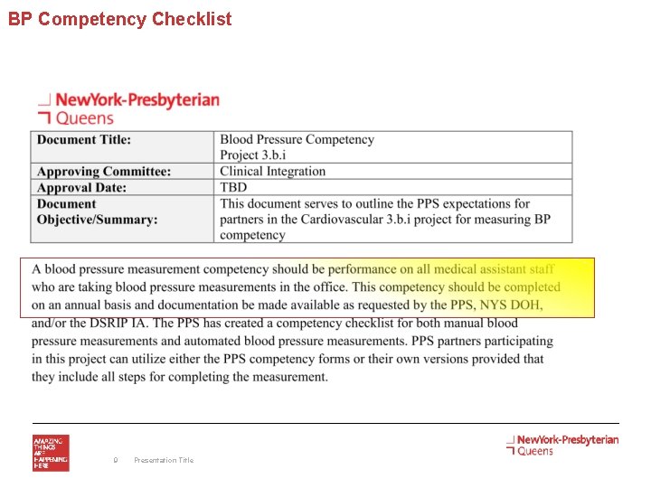 BP Competency Checklist 9 Presentation Title 