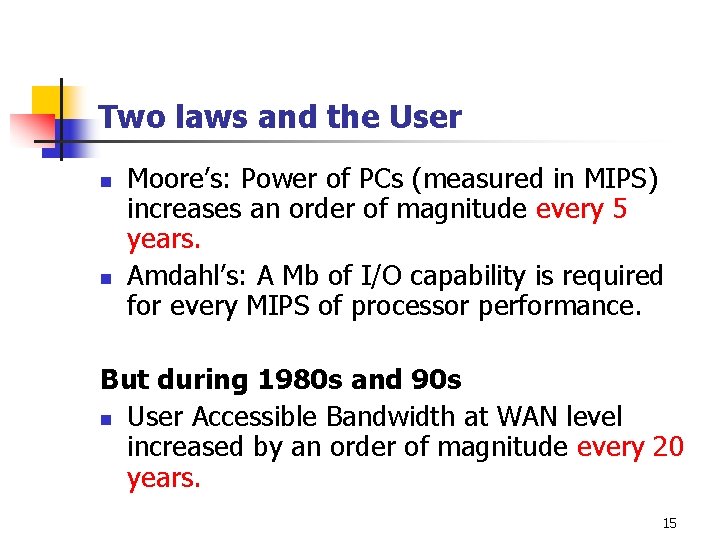 Two laws and the User n n Moore’s: Power of PCs (measured in MIPS)