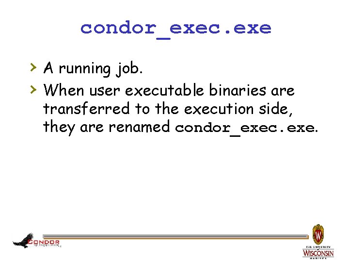 condor_exec. exe › A running job. › When user executable binaries are transferred to