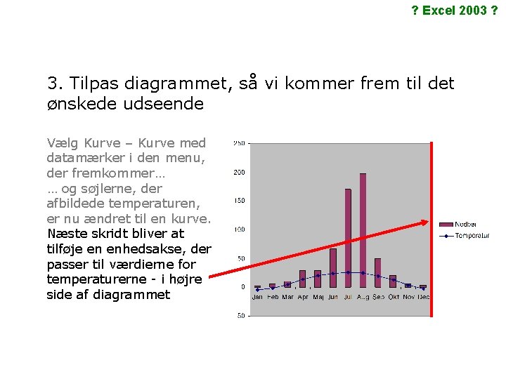 ? Excel 2003 ? 3. Tilpas diagrammet, så vi kommer frem til det ønskede