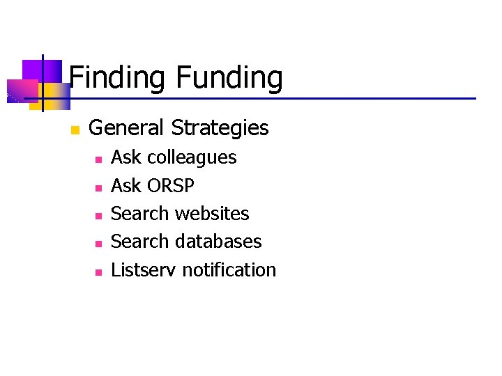 Finding Funding n General Strategies n n n Ask colleagues Ask ORSP Search websites