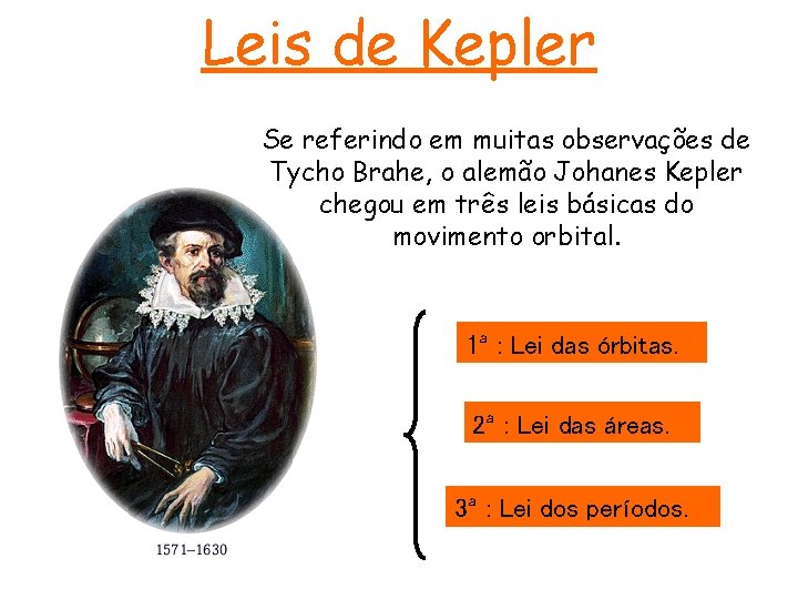 Leis de Kepler Se referindo em muitas observações de Tycho Brahe, o alemão Johanes