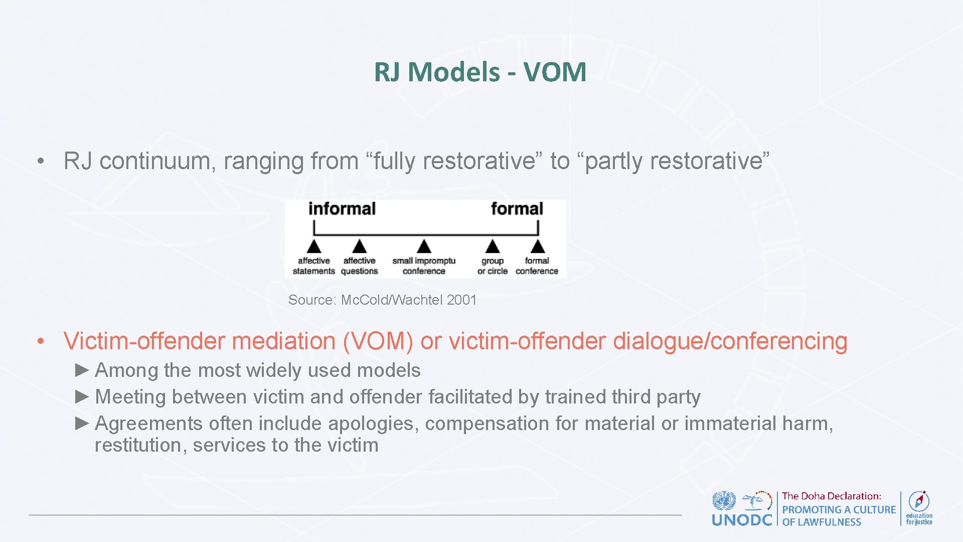 RJ Models - VOM • RJ continuum, ranging from “fully restorative” to “partly restorative”