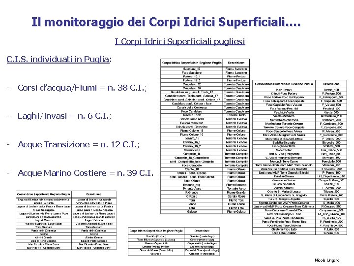 Il monitoraggio dei Corpi Idrici Superficiali…. I Corpi Idrici Superficiali pugliesi C. I. S.