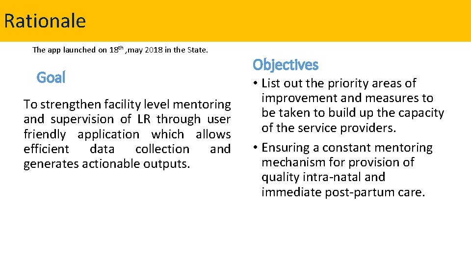 Rationale The app launched on 18 th , may 2018 in the State. Goal