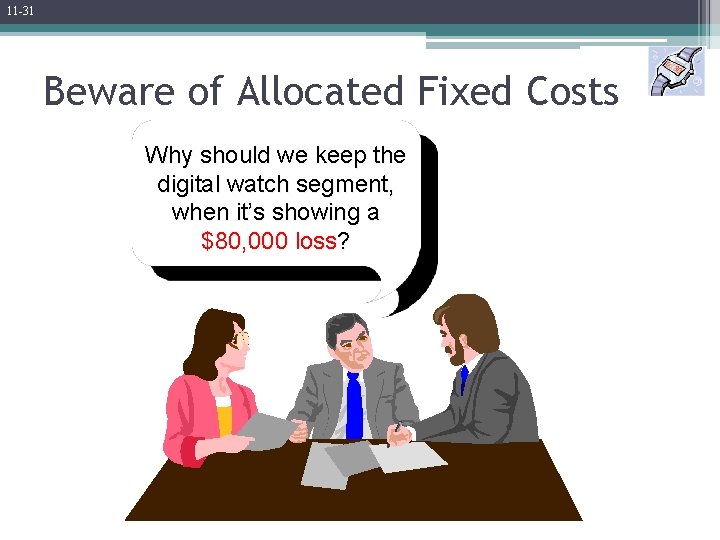 11 -31 Beware of Allocated Fixed Costs Why should we keep the digital watch