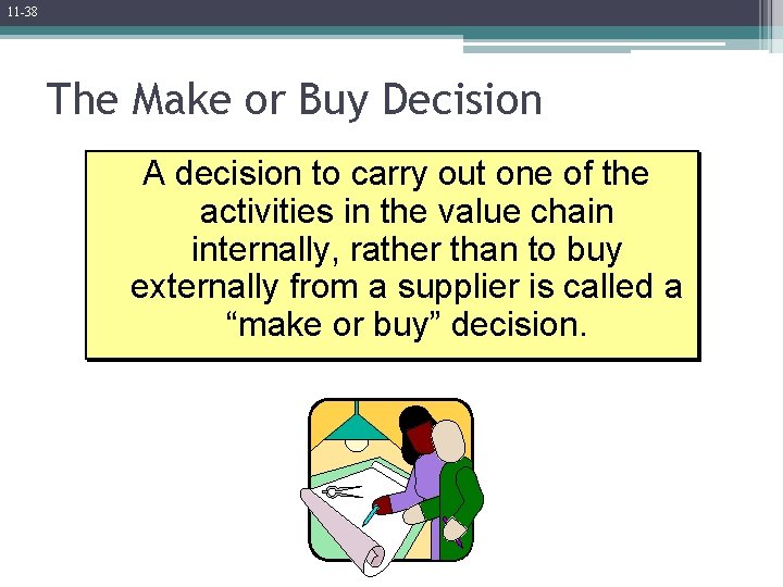 11 -38 The Make or Buy Decision A decision to carry out one of