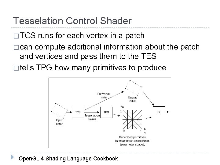 Tesselation Control Shader � TCS runs for each vertex in a patch � can