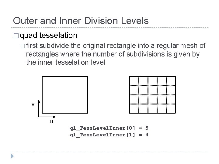 Outer and Inner Division Levels � quad tesselation � first subdivide the original rectangle
