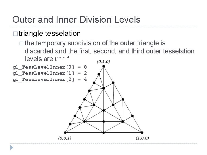Outer and Inner Division Levels � triangle tesselation � the temporary subdivision of the