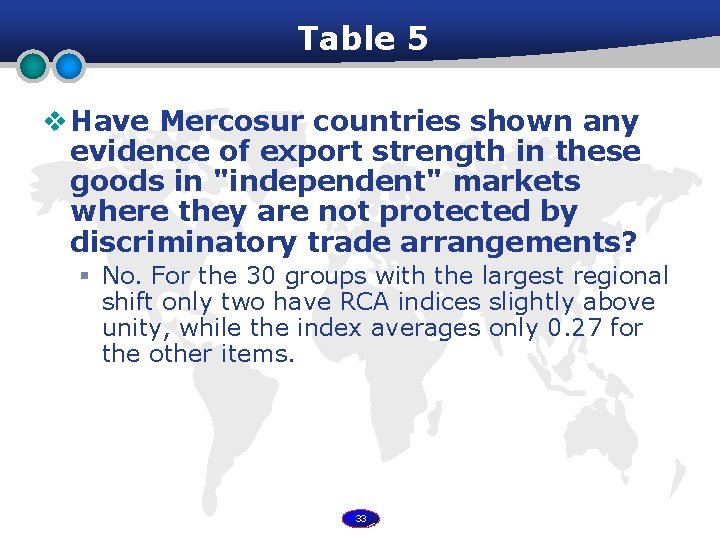 Table 5 v Have Mercosur countries shown any evidence of export strength in these