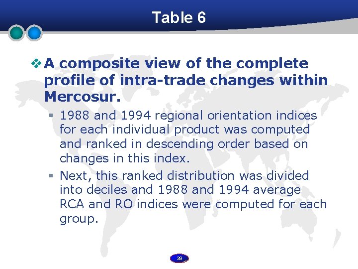 Table 6 v A composite view of the complete profile of intra-trade changes within