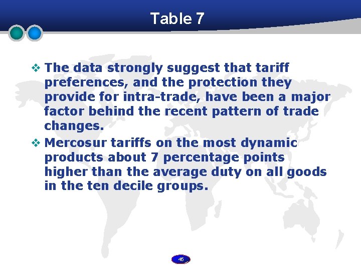 Table 7 v The data strongly suggest that tariff preferences, and the protection they