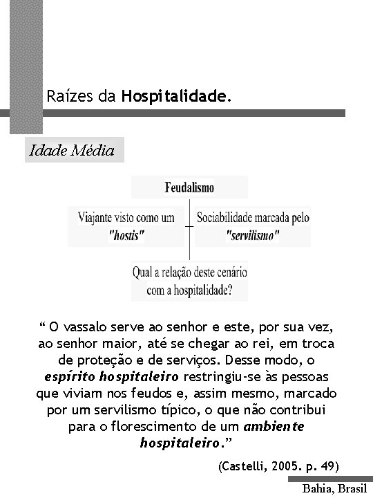 Raízes da Hospitalidade. Idade Média “ O vassalo serve ao senhor e este, por