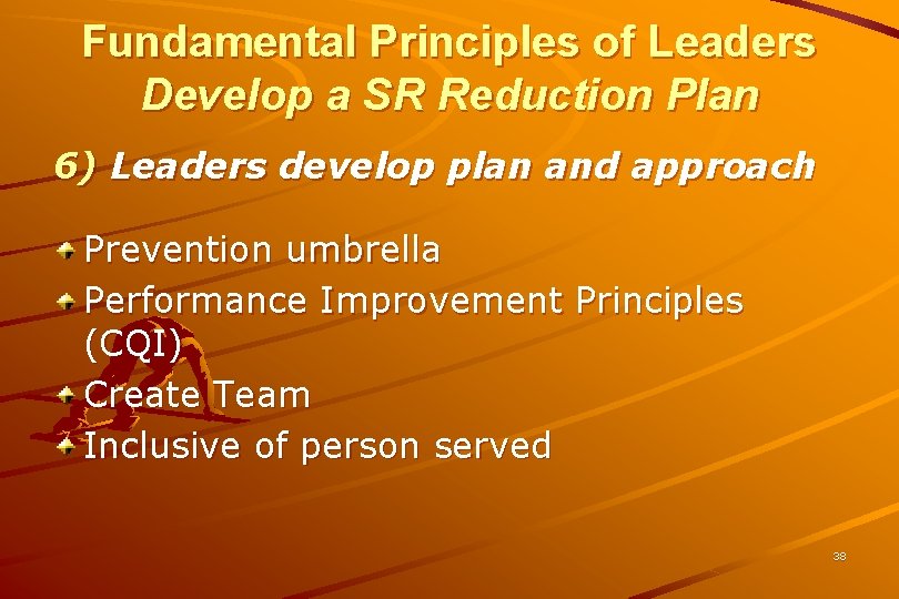 Fundamental Principles of Leaders Develop a SR Reduction Plan 6) Leaders develop plan and