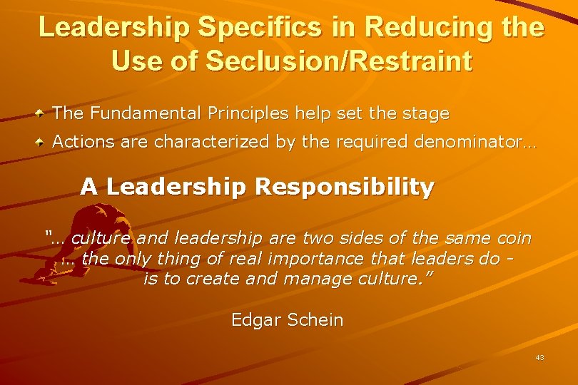 Leadership Specifics in Reducing the Use of Seclusion/Restraint The Fundamental Principles help set the