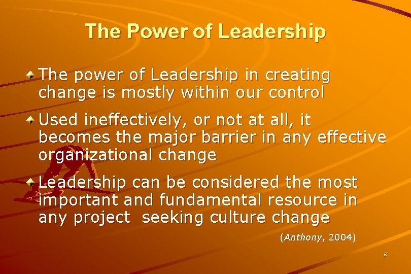 The Power of Leadership The power of Leadership in creating change is mostly within