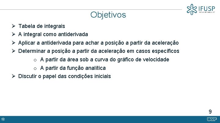 Objetivos Ø Ø Tabela de integrais A integral como antiderivada Aplicar a antiderivada para