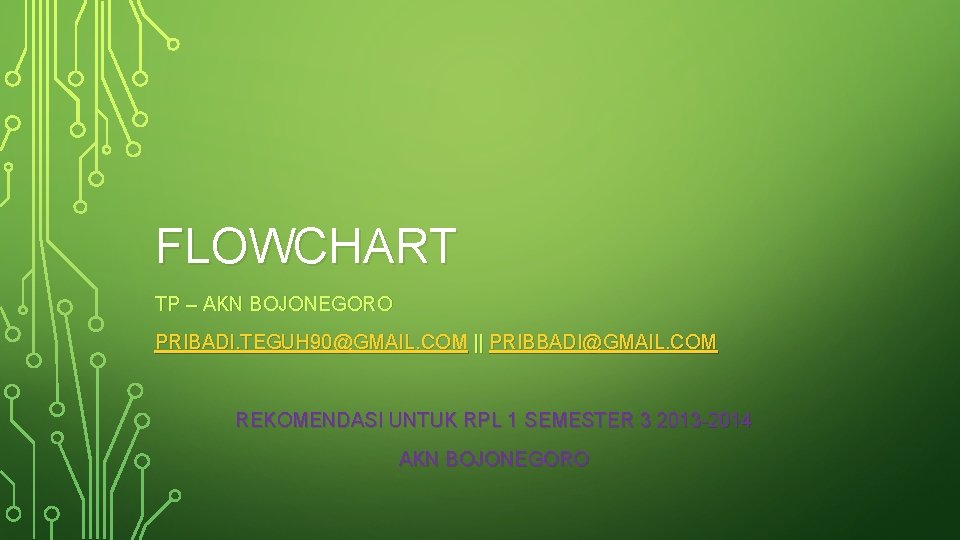 FLOWCHART TP – AKN BOJONEGORO PRIBADI. TEGUH 90@GMAIL. COM || PRIBBADI@GMAIL. COM REKOMENDASI UNTUK
