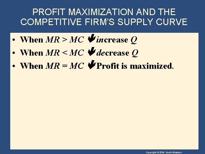 PROFIT MAXIMIZATION AND THE COMPETITIVE FIRM’S SUPPLY CURVE • When MR > MC increase