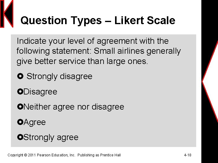 Question Types – Likert Scale Indicate your level of agreement with the following statement: