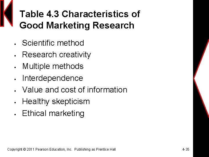 Table 4. 3 Characteristics of Good Marketing Research § § § § Scientific method